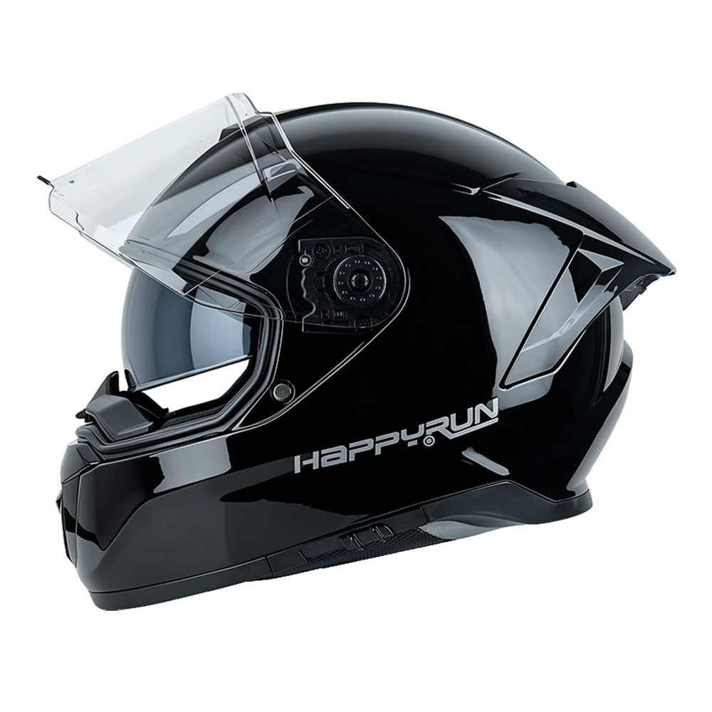 HappyRun Gloss Black Dual-Visor Full Face Motorcycle Helmet