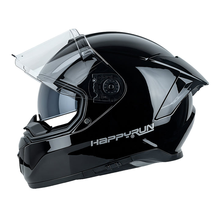HappyRun Gloss Black Dual-Visor Full Face Motorcycle Helmet