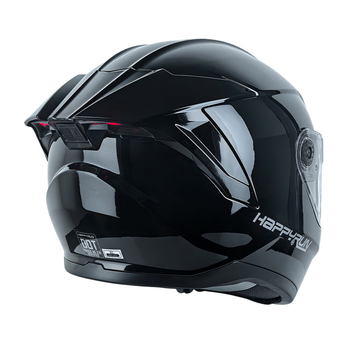 HappyRun Gloss Black Dual-Visor Full Face Motorcycle Helmet