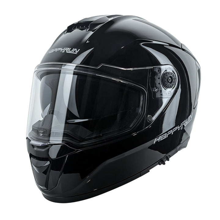 HappyRun Gloss Black Dual-Visor Full Face Motorcycle Helmet