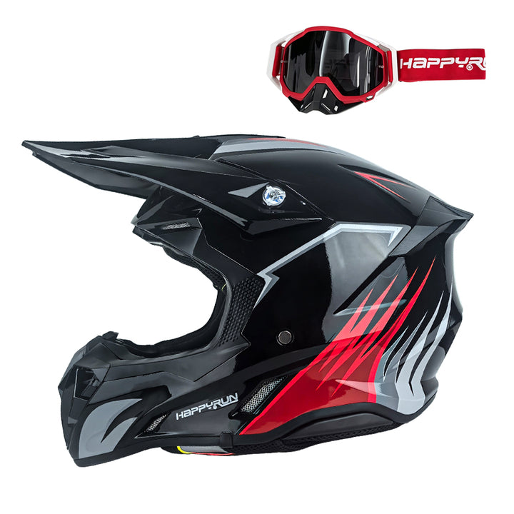 HappyRun Off-Road Dirt Bike Helmet with Goggles- Full Face Trail Helmet